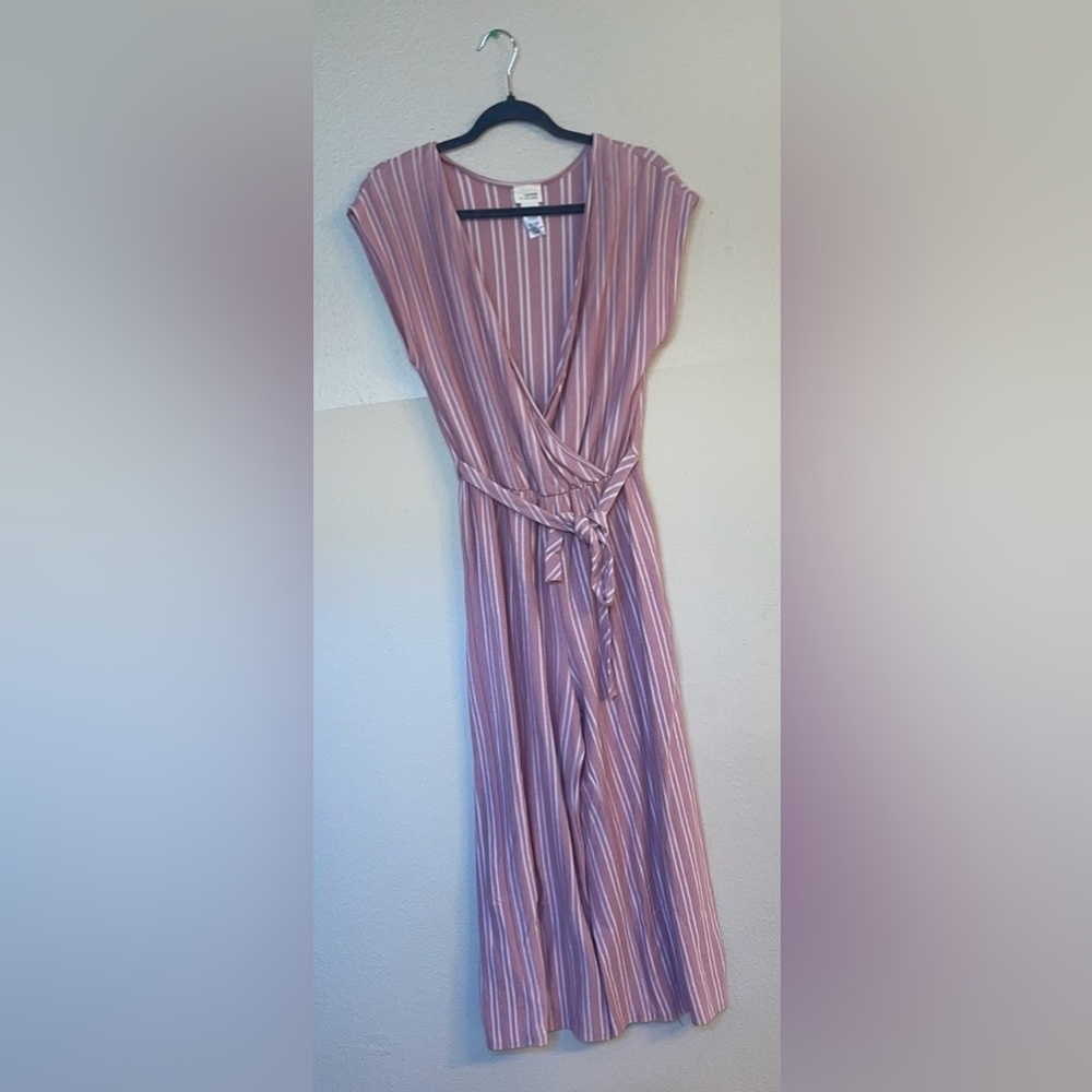 Caution to the Wind lightweight pink striped jumpsuit women’s large